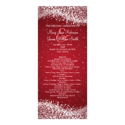 Elegant Wedding Program Sparkling Wave Red Personalized Invites