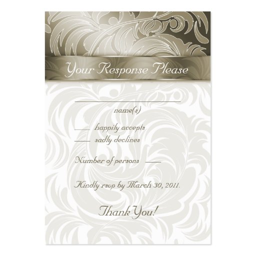 Elegant Wedding Response Cards Floral Leaf Gold Business Card Templates (front side)