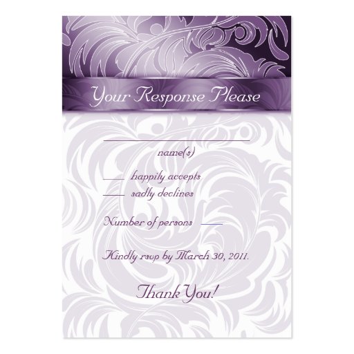 Elegant Wedding Response Cards Floral Leaf Purple Business Card