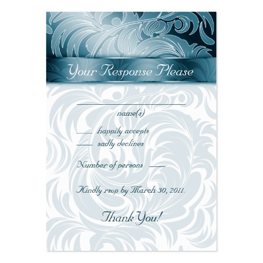 Elegant Wedding Response Cards Floral Leaf Teal Business Card Template