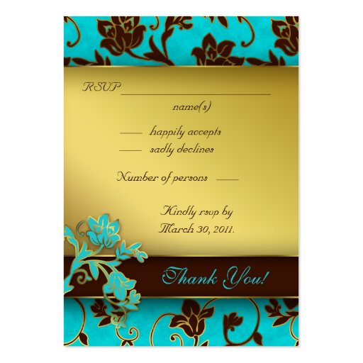 Elegant Wedding Response Cards Gold Floral BB Business Card Templates