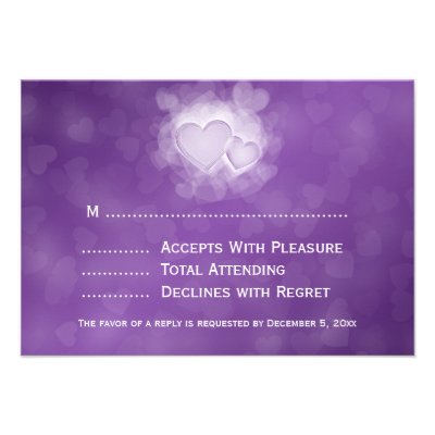 Elegant Wedding RSVP Modern Hearts Purple Custom Invitations