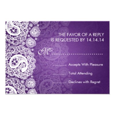 Elegant Wedding RSVP Paisley Lace Purple Personalized Announcement