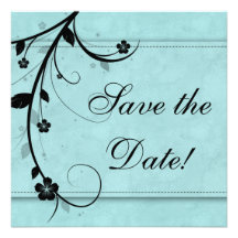 Elegant Wedding Save the Date Floral Black Blue Personalized Invites