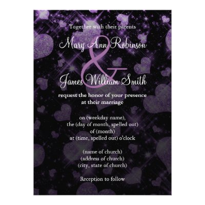 Elegant Wedding Save The Date Glitter Heart Purple Invite