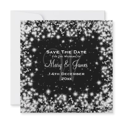 Elegant Wedding Save The Date Winter Sparkle Black invitation