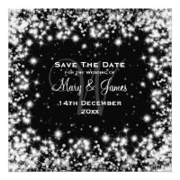 Elegant Wedding Save The Date Winter Sparkle Black Invite