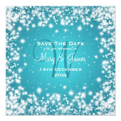 Elegant Wedding Save The Date Winter Sparkle Blue Personalized Invitation