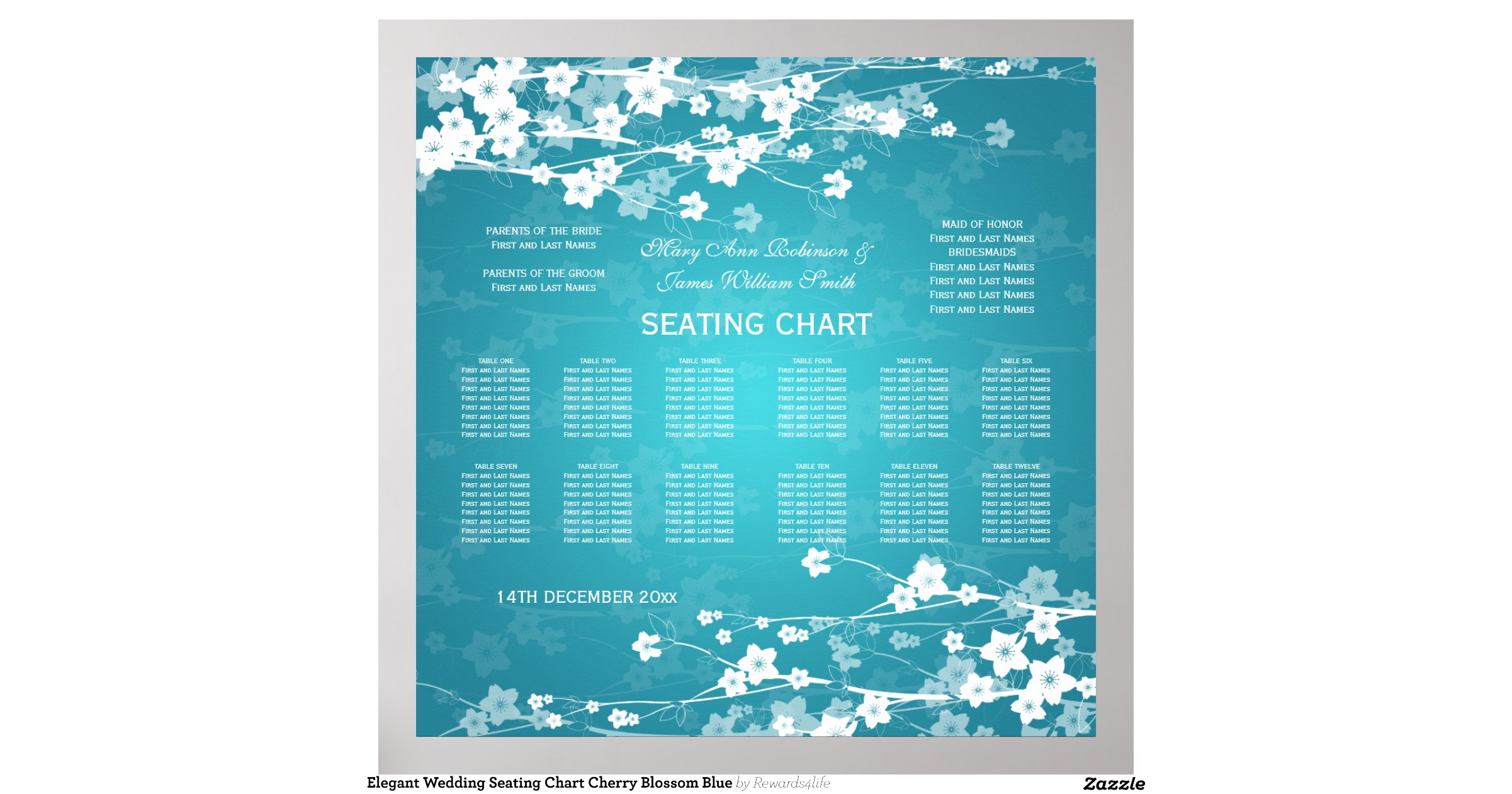 elegant wedding seating chart cherry blossom blue poster wedding seating chart zazzle