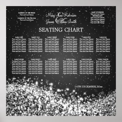 Elegant Wedding Seating Chart Sparkling Wave Black Print