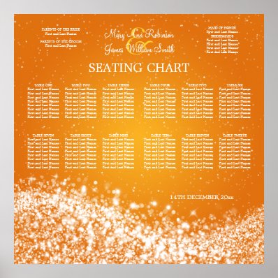 Elegant Wedding Seating Chart Sparkling Wave Orang Posters