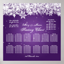 Elegant Wedding Seating Chart Winter Snow Purple Posters