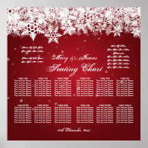 Elegant Wedding Seating Chart Winter Snow Red Print