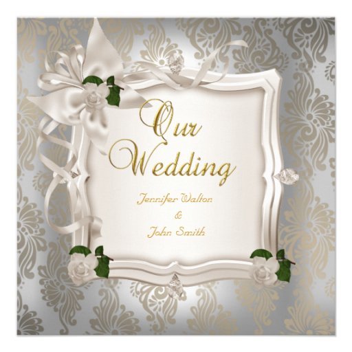 Elegant Wedding Sepia White Roses Silver Custom Announcements