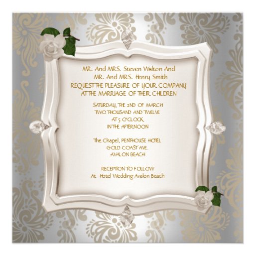 Elegant Wedding Sepia White Roses Silver Custom Announcements