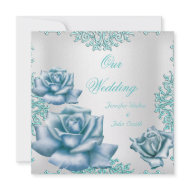 Elegant Wedding sets Teal Blue Roses Custom Invitations