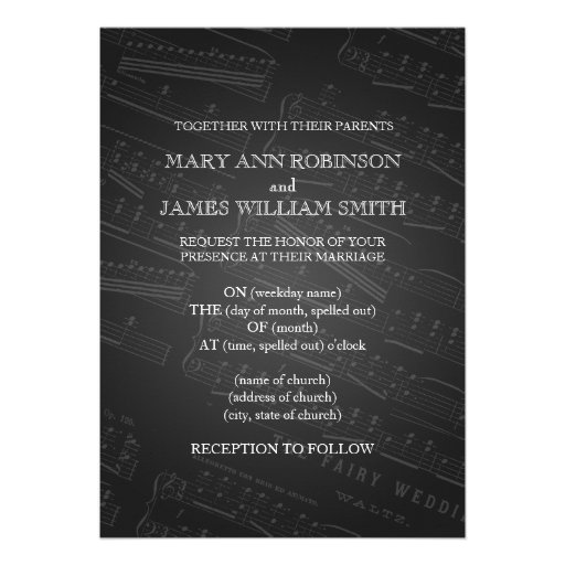 Elegant Wedding Sheet Music Black Personalized Invite