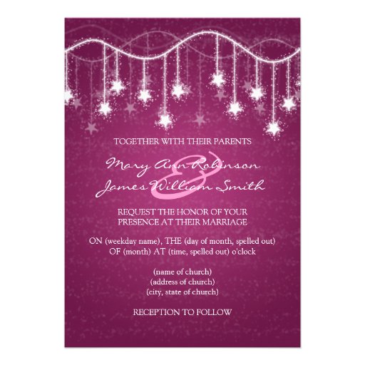 Elegant Wedding Shimmering Stars Berry Pink Personalized Invitation