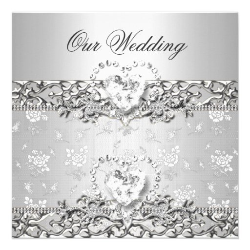 Elegant Wedding Silver White Diamond Heart Custom Invitation