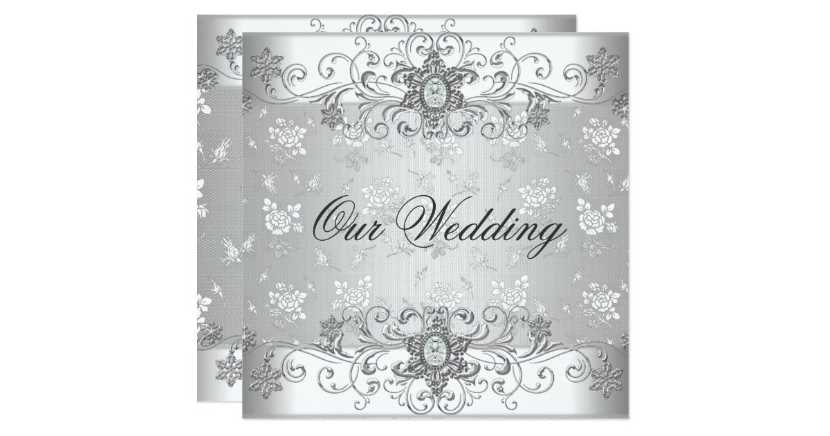 Elegant Wedding Silver White Diamond Jewel Lace Card Zazzle