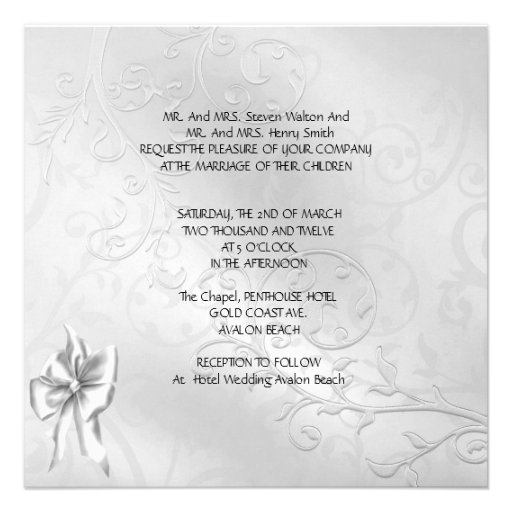 Elegant Wedding Silver White Swans Heart Bow Announcements