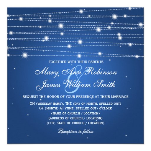 Elegant Wedding Sparkling Lines Sapphire Blue Personalized Invites