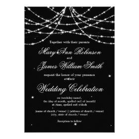 Elegant Wedding Sparkling String Black Invite
