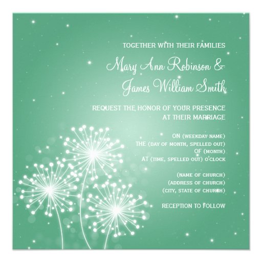 Elegant Wedding Summer Sparkle Mint Green Custom Invitation