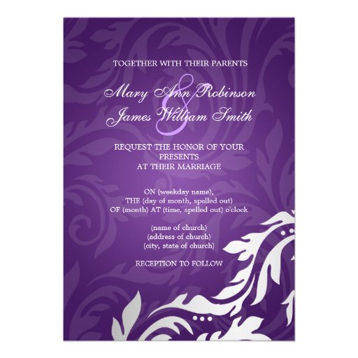 Elegant Wedding Swirly Flourish Purple Personalized Announcements