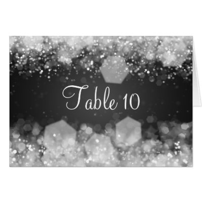 Elegant Wedding Table Number Sparkling Night Black Card