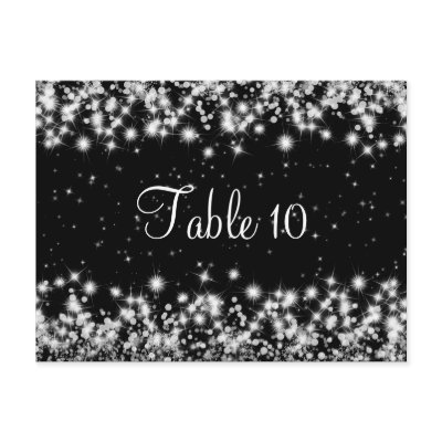 Elegant Wedding Table Number Winter Sparkle Black postcard