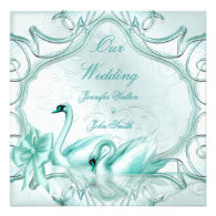 Elegant Wedding Teal Blue Swans Bow Invites
