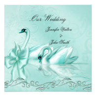 Elegant Wedding Teal Blue Swans Heart Bow Custom Invitations