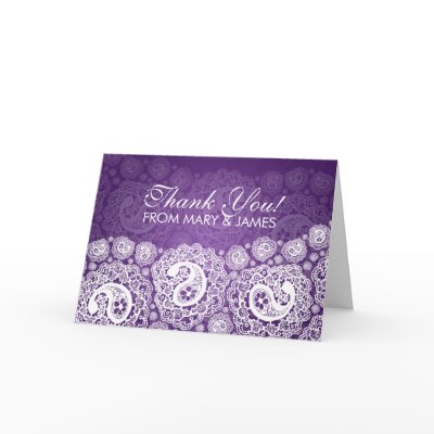 Elegant Wedding 'Thank you' Paisley Lace Purple Greeting Cards