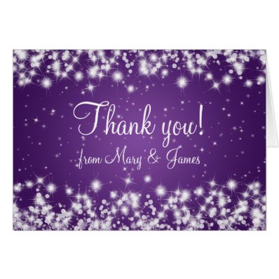 Elegant Wedding Thank You Winter Sparkle Purple Cards