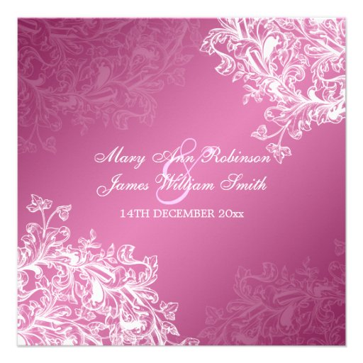 Elegant Wedding Vintage Swirls Pink Announcement