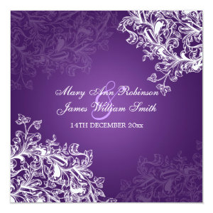 Elegant Wedding Vintage Swirls Purple 5.25x5.25 Square Paper Invitation Card