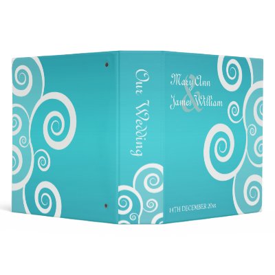 Elegant Wedding White Swirls Blue Binders