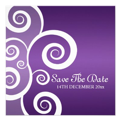 Elegant Wedding White Swirls Purple Custom Announcements