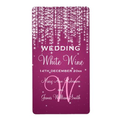 Elegant Wedding Wine Label Night Dazzle Berry Pink