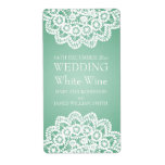Elegant Wedding Wine Label Vintage Lace Mint Green