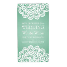 Elegant Wedding Wine Label Vintage Lace Mint Green
