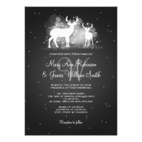 Elegant Wedding Winter Deer Sparkle Black Custom Announcement