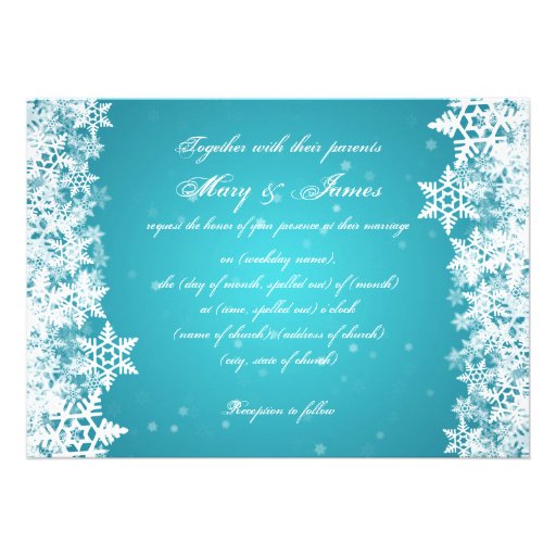 Elegant Wedding Winter Snowflakes Blue Personalized Invites