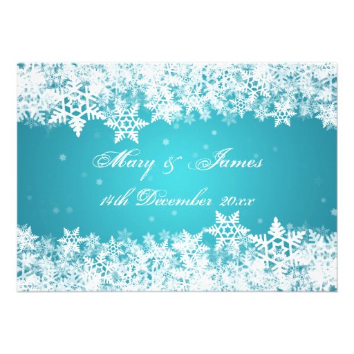 Elegant Wedding Winter Snowflakes Blue Personalized Invites