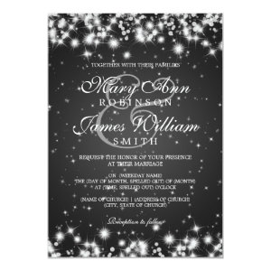 Elegant Wedding Winter Sparkle Black 5x7 Paper Invitation Card