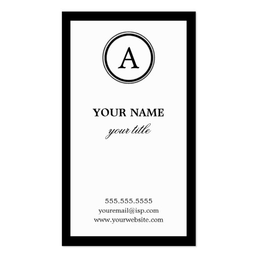 Elegant White and Black Monogram Business Cards (front side)