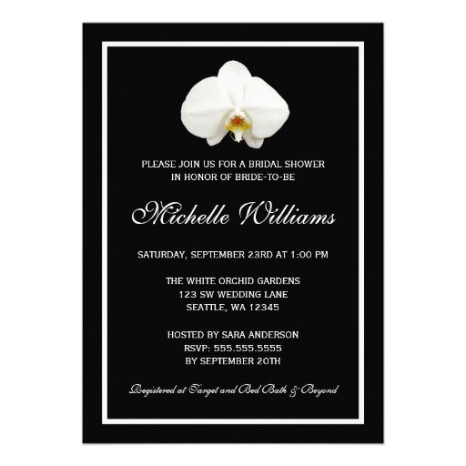 Elegant White and Black Orchid Bridal Shower Custom Announcements