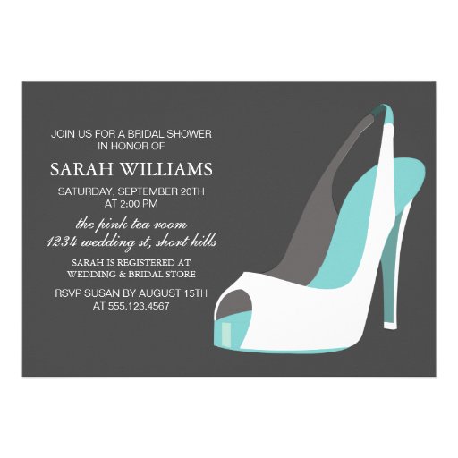 Elegant White and Blue Shoes Bridal Shower Announcement (front side)