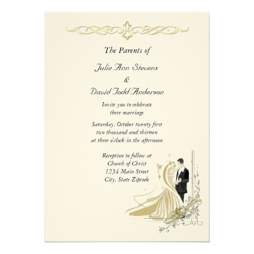 Elegant White and Gold Wedding Invitation